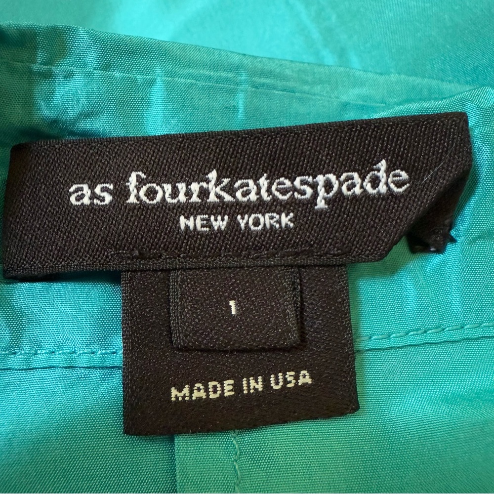 As Four Kate Spade 2005 Collab 100% Silk Teal Short Double-Breasted Trench Coat - Picture 3 of 14